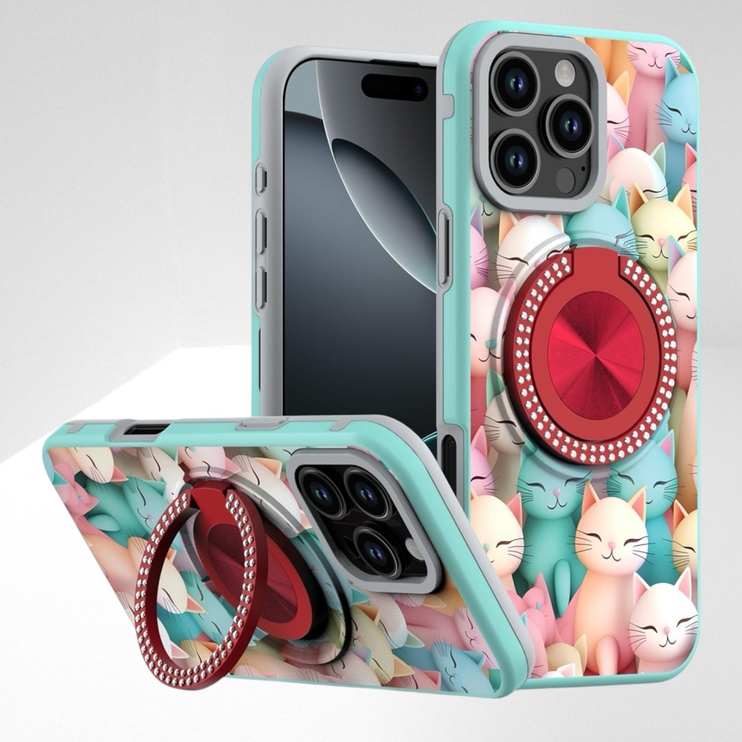 Cover Anillo Diamantes Diseño Gato para iPhone
