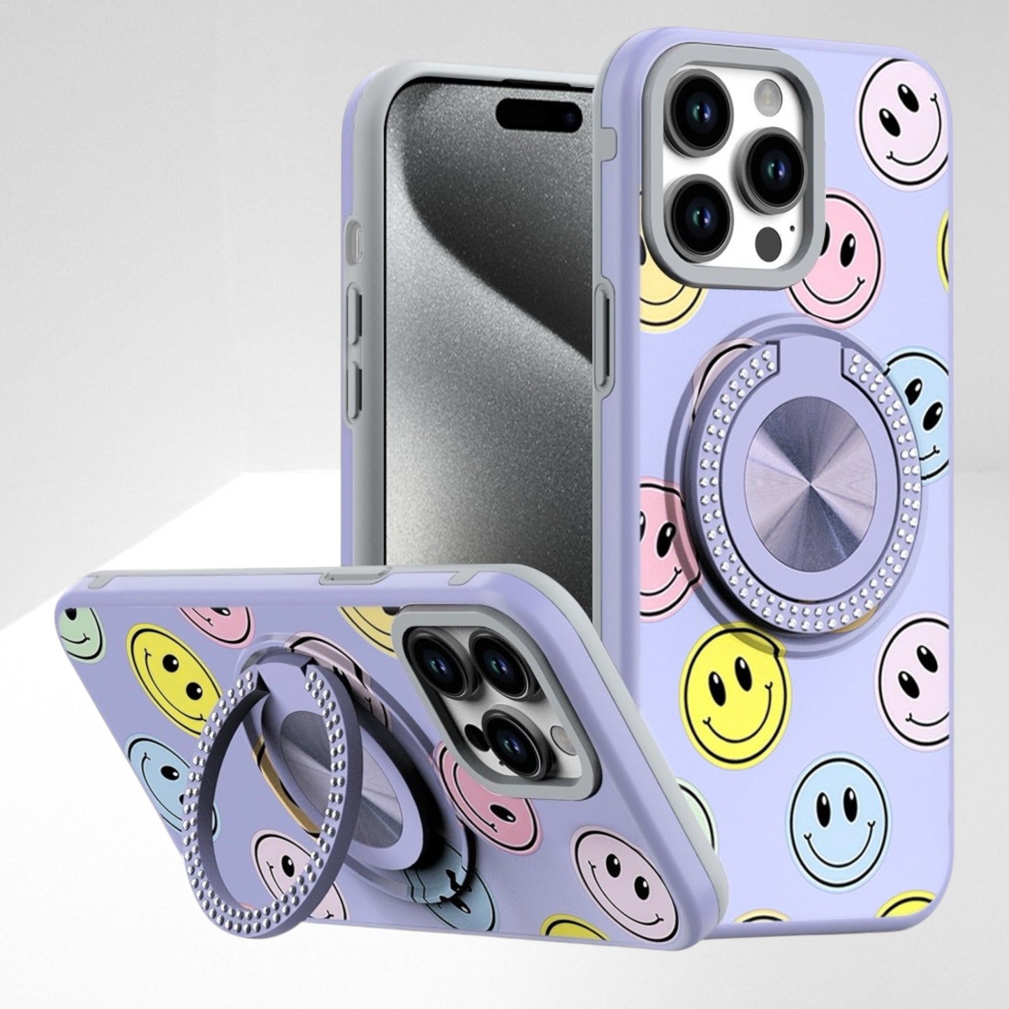 Cover Anillo Diamantes Diseño Emoji Cara Feliz para iPhone