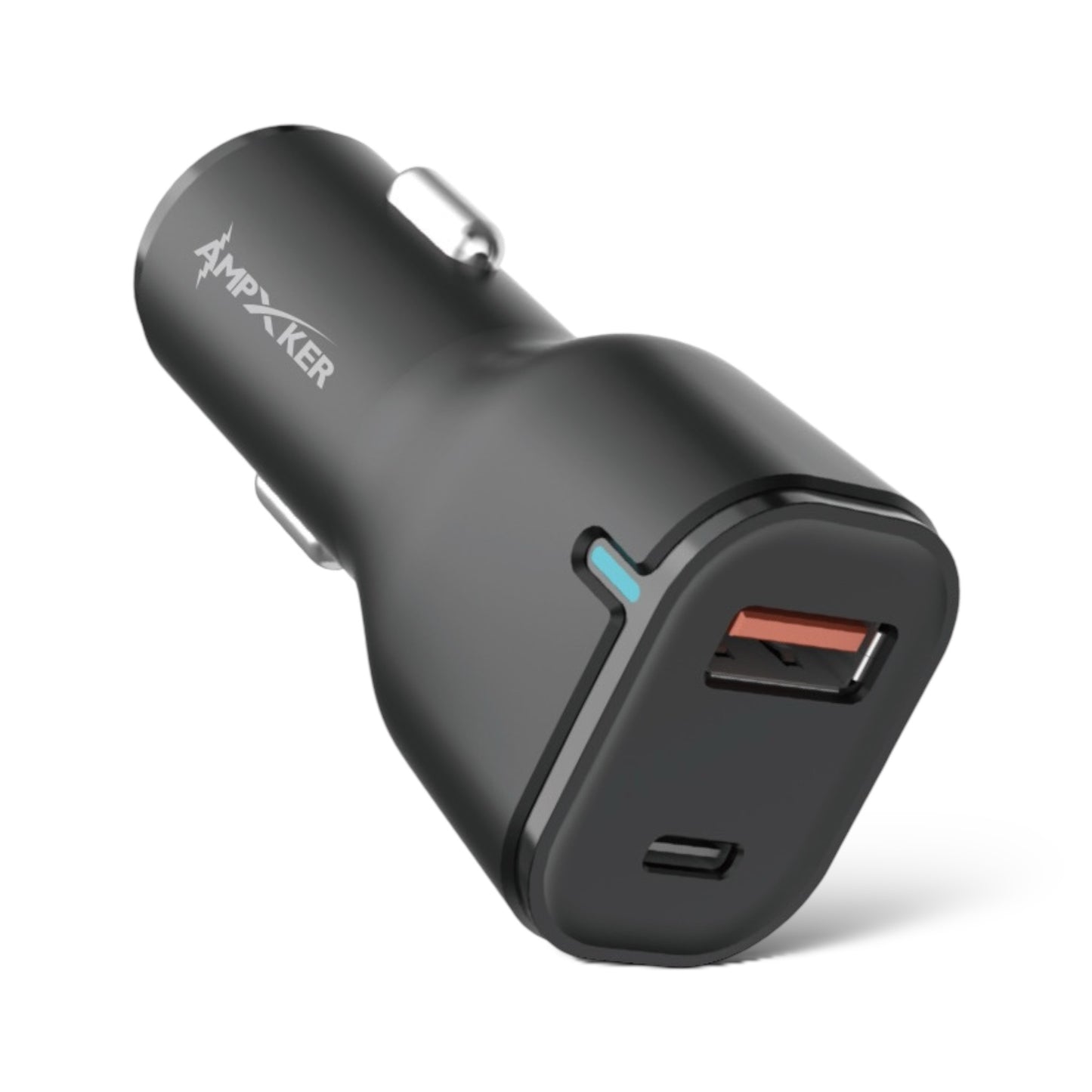 Adapatador de Corriente Carro Doble USB + USB-C 20W Negro - Ampxker