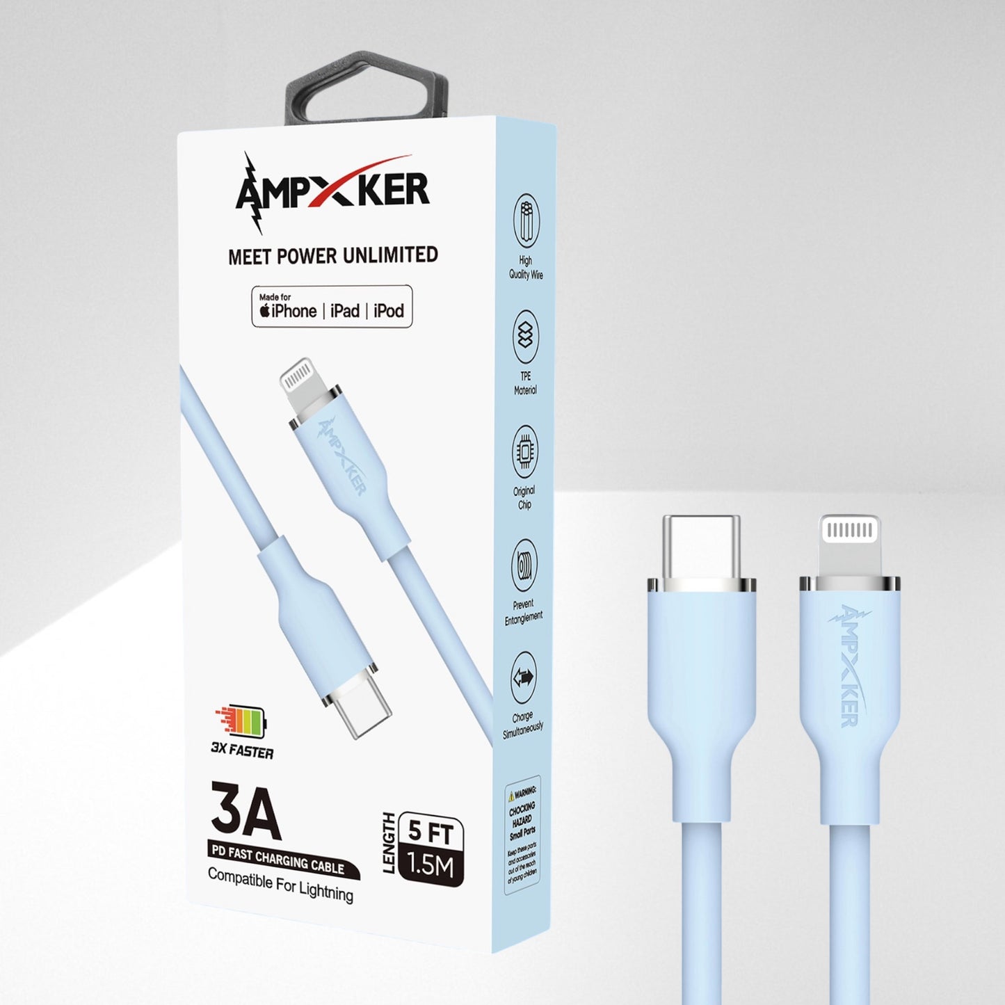 Cable USB-C a Lightning Azul - Ampxker