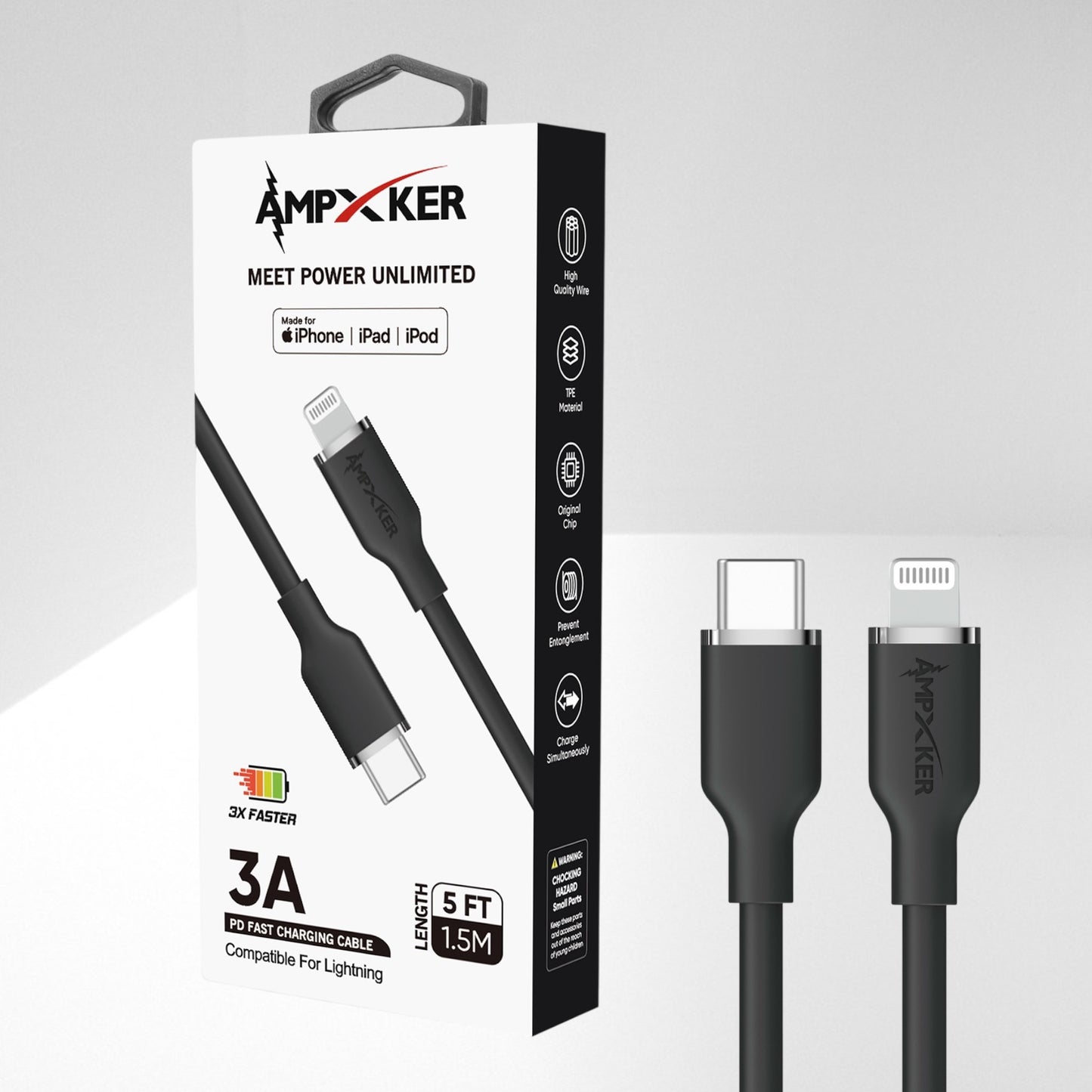Cable USB-C a Lightning Negro - Ampxker