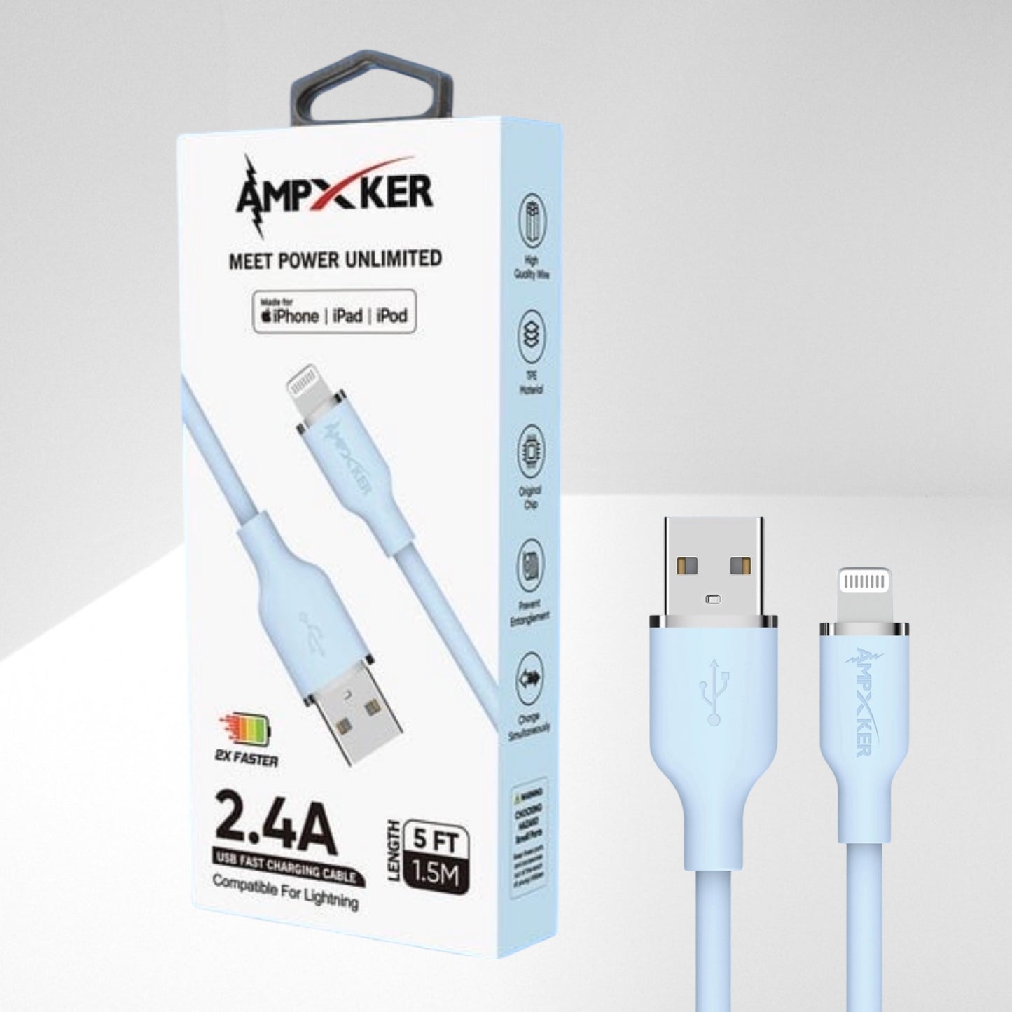 Cable USB a Lightning Azul - Ampxker