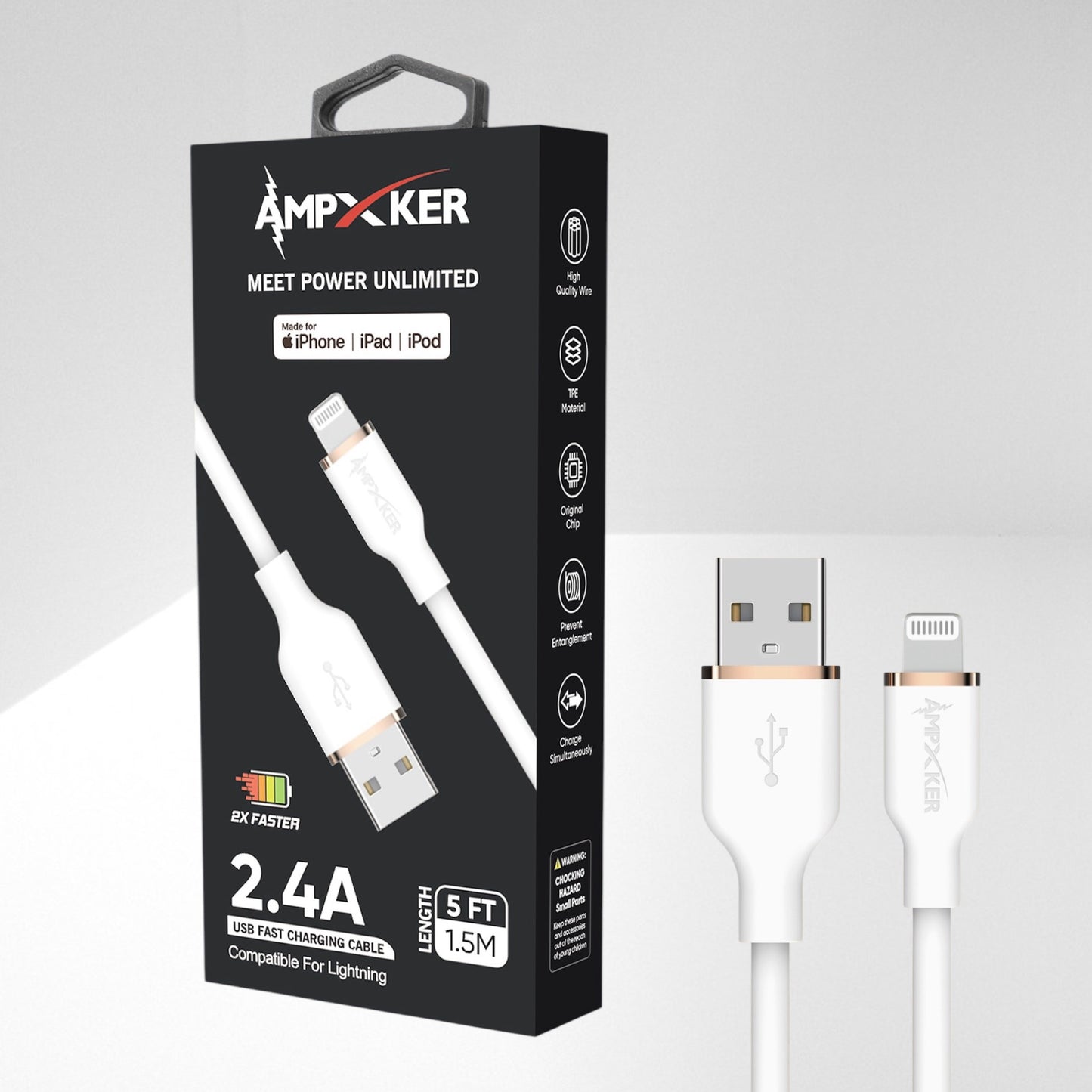 Cable USB a Lightning Blanco - Ampxker