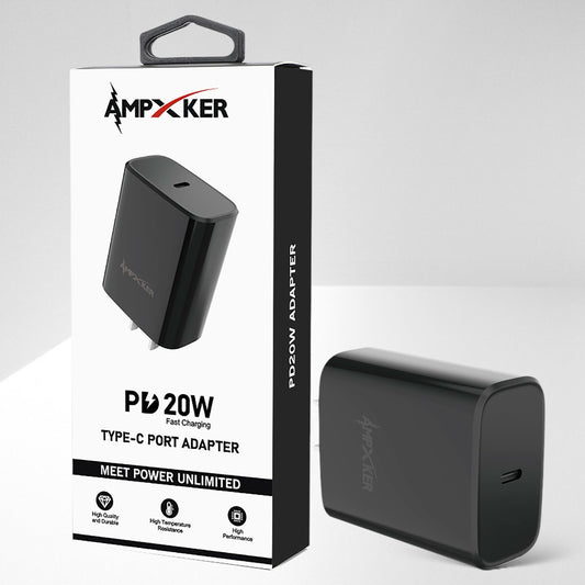 Adaptador de Corriente USB-C 20W Negro - Ampxker