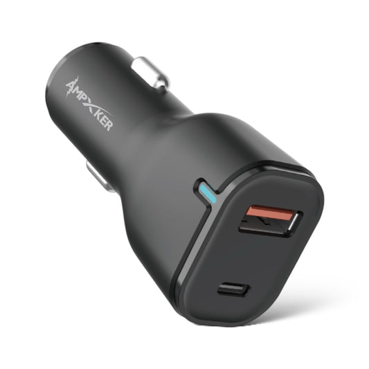 Adapatador de Corriente Carro Doble USB + USB-C 20W Negro - Ampxker