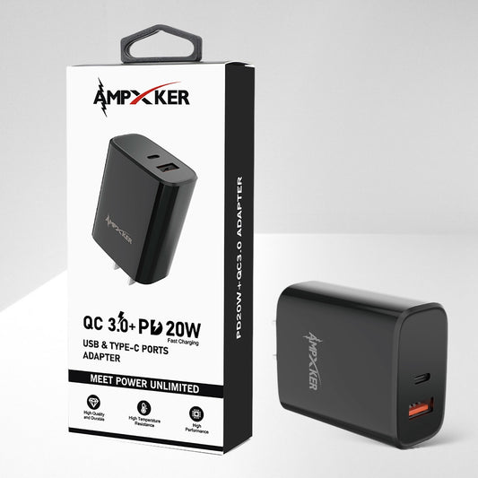 Adaptador de Corriente USB / USB-C 20W Negro - Ampxker