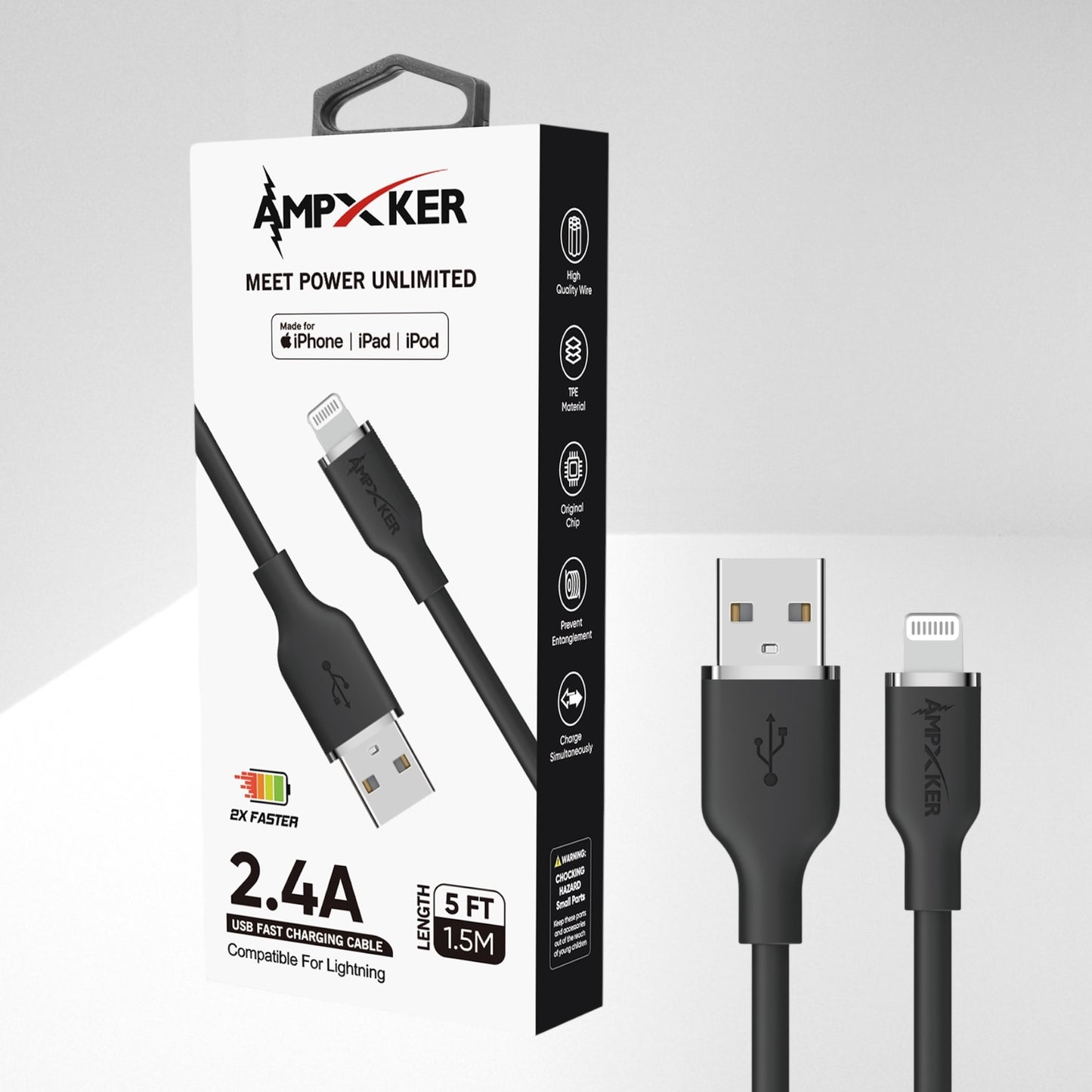 Cable USB a Lightning Negro - Ampxker