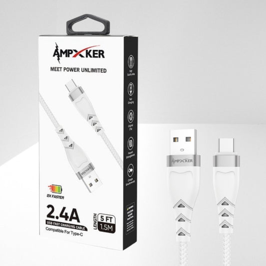 Cable USB a USB-C Blanco - Ampxker