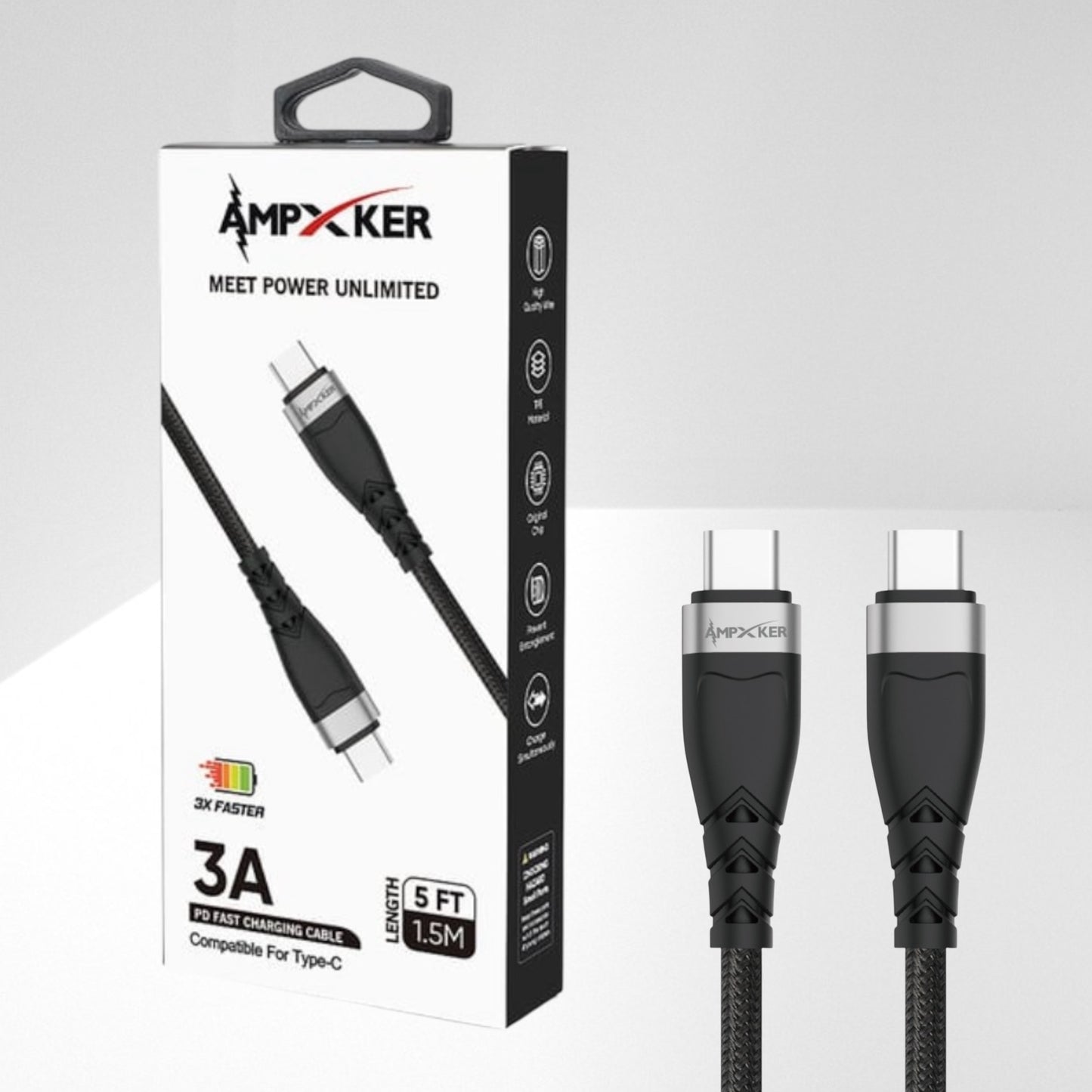 Cable USB-C a USB-C Negro - Ampxker