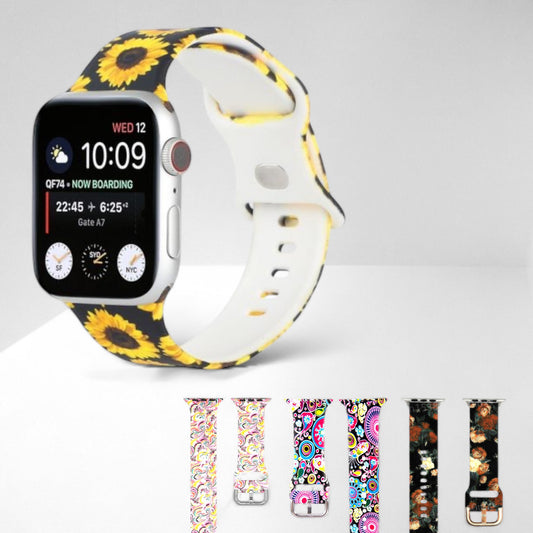 Correa Silicón Hebilla Diseño Flores para Apple Watch