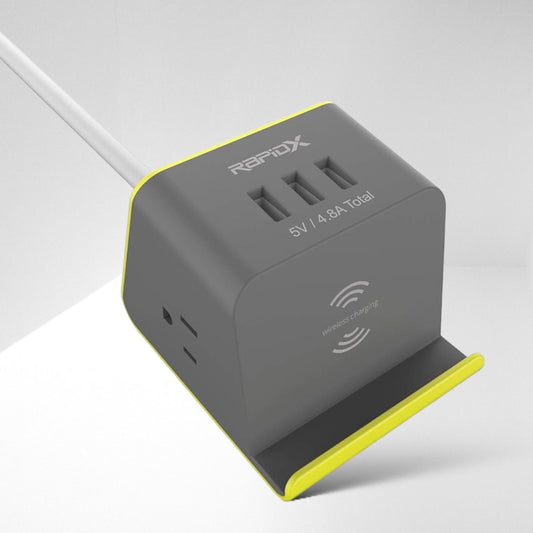 Estación de Carga RapidX 29W Pad Inalambrico + 3 Puerto USB + 2 Toma Corriente